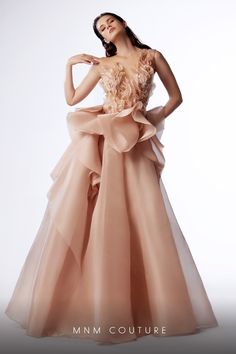 MNM Couture G1723 Couture 2024, Skirt With Ruffles, Mnm Couture, Plastic Dress, Soiree Dress, Chanel Couture, Illusion Neckline, Dress Cover, Spring 2024