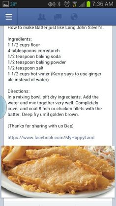 the recipe for baked fish and chips is shown in this screenshoter screen shot