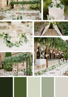 a collage of wedding colors with greenery