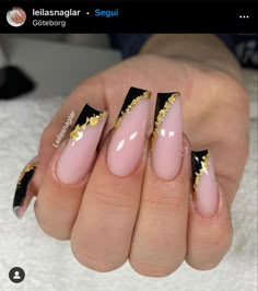 Black And Gold Nails French Tips, Black And Rose Gold Nail Designs, Black And Gold French Tip Nails, Black And Golden Nails, Black And Rose Gold Nails, Gold Nails French, Black French Nails, Black Gold Nails, Rose Gold Nails Design