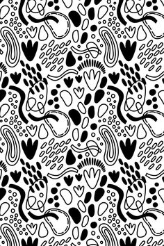 an abstract black and white pattern with hearts