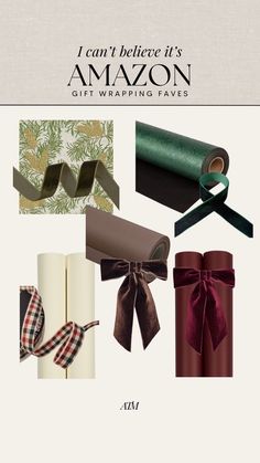 an advertisement for the amazon gift wrapping company with ribbons and bows on it's packaging