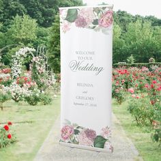 Romantic Watercolor Pink Flowers Garden Wedding Editable Template Welcome Banner Design, Pink Flowers Garden, Wedding Welcome Banner, Pink Flowers Wedding, Watercolor Pink Flowers, Pink Themed Wedding, Summer Garden Wedding, Pink Wedding Theme