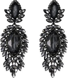 Crystal Grey Black Chandelier Dangle Earrings Imported Made of crystals Length: 8.1cm(3.2"), Width: 3cm(1.1"), Weight: 33.7g. Wrapping: Come with some spare crystals, a gift box and a favor bag. Rose Gold Chandelier, Crystal Champagne, Winter Knit Hats, Black Chandelier, Boot Accessories, Favor Bag, Winter Knits, Sunglass Frames, Knitted Hats