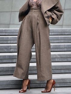 Women All Season Urban Herringbone Polyester Daily Loose Bloomers O-Line Regular Fashion Pants Mode Kimono, Mid Waist Pants, Nyfw Street Style, Leisure Fashion, Fashion Seasons, Type Of Pants, Notched Collar, Suit Fashion, Work Attire