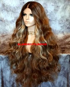 Long Curly Wigs, Long Blonde Lace Front Wig, Brown Roots Blonde Hair Lace Wig, Long Blonde Wavy Hair Extensions, Long Body Wave Synthetic Wig, 100 % Human Hair Wigs With Best Lace Blond Ombre, Long Hair Wigs, Long Lights, Brown Ombre