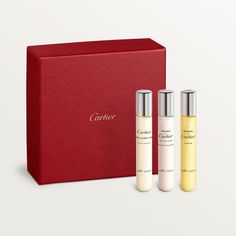 Cartier - Découverte Masculine Set - Fragrance Man  - The Maison Cartier is delighted to present three of its finest olfactory creations for men, with an elegant set composed of three 10 ml sprays: Déclaration Eau de Toilette, Pasha Edition Noire Eau de Toilette and Pasha Fragrance. Cartier Fragrance, Pasha De Cartier, Fragrance Ingredients, Fragrance Set, Cartier Men, Elegant Sets, Fragrance Gift Set, Fragrance Collection, Women Perfume