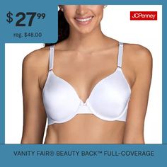 Your beautiful shape is given the full support and coverage it deserves in this beauty back underwire bra by vanity fair.U-backMolded CupsBra Type: T-Shirt, Underwire, Full CoverageFeatures: Adjustable Straps, Tag Free, Stretch Fabric, Back Smoothing, SeamlessClosure Type: Back ClosureSupport: Medium SupportFiber Content: 83% Nylon, 17% SpandexFabric Description: KnitCup Fiber Content: 83% Nylon, 17% SpandexCare: Line Dry, Hand WashMaterial: NylonCountry of Origin: Imported