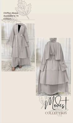 Open Front Kaftan Dress with Hijab, layered Abaya. Beautiful and Elegant😍 #abaya #aesthetic #modestfashion #maxidress Abaya Aesthetic, Dress With Hijab, Abaya For Women, Layered Chiffon Dress, Casual Maxi Dress, Loose Long Sleeve, Hijab Scarf