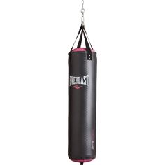 a black punching bag hanging from a chain