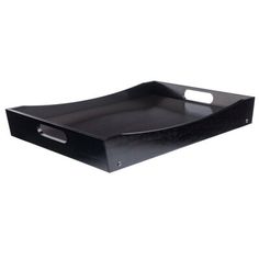 a black tray with handles on it