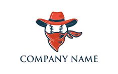 a baseball logo with a cowboy hat and scarf on it's head, in the middle