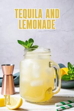 a glass mug filled with lemonade and mint