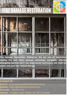 an advertisement for a fire damage restoration company