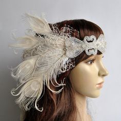 Ivory Peacock Dream The Great Gatsby Headband by BlueSkyHorizons Peacock Headpiece, Peacock Headband, Peacock Eyes, Gatsby Dresses, Gatsby Hair, Gatsby Headband, 1920s Headpiece, Great Gatsby Dresses, Gatsby Art