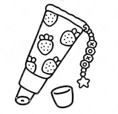 a drawing of a tube with strawberries on it and beads hanging from the end