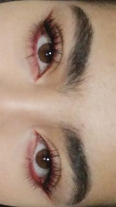 Easy Makeup Inspiration, Brown Eyes With White Eyeliner, Red Wing Eye Makeup, Masquerade Eye Makeup Under Mask, Burgundy Eye Makeup Green Eyes, Makeup Ideas For Downturned Eyes, Makeup Ideas For Dark Brown Eyes, Makeup Ideas For Red Dresses, Light Makeup Brown Eyes