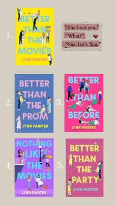 four books with different font and illustrations on them, including one that says better than the prom