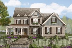 this is an artist's rendering of a two - story house in the country