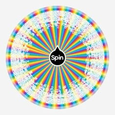 an image of a spinning wheel with the word spin written in black on it's center