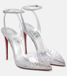 Spikaqueen embellished PVC pumps in silver - Christian Louboutin | Mytheresa Christian Louboutin Shoes Pumps, Red Stiletto Heels, Diamond Heels, Red Bottom Heels, Red Stilettos, Crystal Heels, Silver Pumps, Christian Louboutin Heels, Louboutin Heels