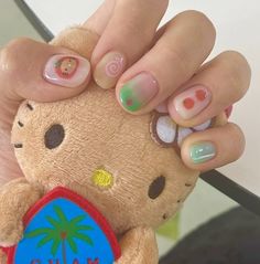 Juminocore Nails, Apple Nails, Bear Nail Art, Cute Short Nails, Hippie Nails, Pretty Gel Nails, Really Cute Nails, Soft Nails, Kawaii Nails