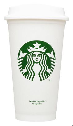 a white starbucks cup with green graphics on it