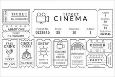 a black and white ticket for an event with the words'ticket cinema'on it