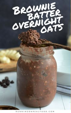 a jar filled with brownie batter overnight oats