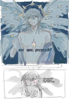 an anime character with angel wings and the caption that says are you prettied?