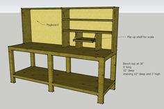 the plans for a diy workbench with shelves and desks are shown