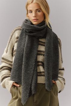 Our warmest wishes are equal parts cozy and chic. | Ribbed Scarf by Anthropologie in Grey, Women's, Polyester/Elastane Warm Knit Scarves For Fall, Cozy Knitted Scarves For Fall, Casual Soft Knit Scarf For Winter, Casual Soft Knit Scarves For Winter, Casual Soft Knit Winter Scarves, Cozy Knit Scarf For Fall, Knit Scarves For Fall Cold Weather, Soft Knit Scarves For Fall, Soft Knit Scarves For Cold Weather