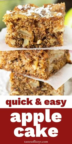 quick and easy apple cake recipe that is perfect for breakfast, lunch or desserts