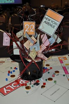 a table topped with lots of cards and confetti