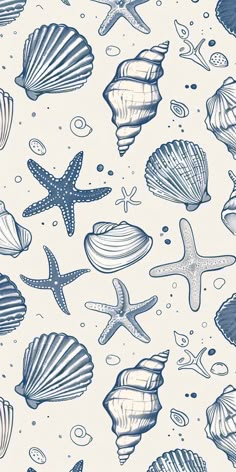 an image of seashells and starfish in the ocean seamless wallpaper