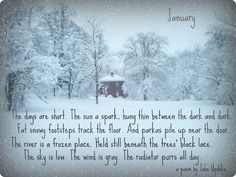 a snowy scene with a poem written on it