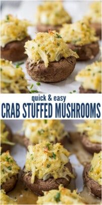 crab stuffed mushrooms with cheese on top