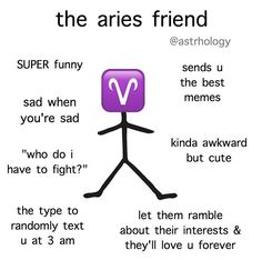 the aries friend is in front of a white background with words on it and an arrow