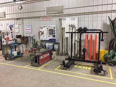 the garage is full of tools and equipment