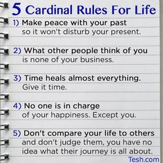 five cardinal rules for life written on a piece of paper