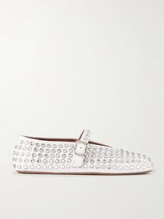 ALAÏA Crystal-embellished leather ballet flats Alaia Ballet Flats Outfit, Alaia Flats, Alaia Heart Shoes, Alaia Heels, Alaia Shoes, Flat Dress Shoes, Floral Dresses Short, Leather Ballet Flats, Fine Watches