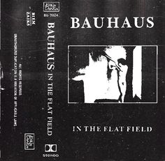 the back cover to bauhaus's in the flat field album, with an image of a man on a ladder