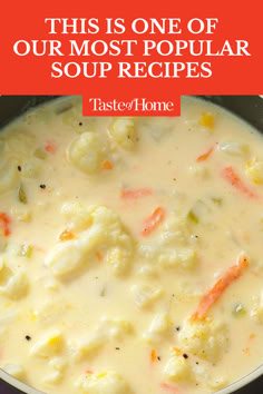 This is the cauliflower soup recipe we reach for on a cold winter day. It only takes 30 minutes to transform a head of cauliflower into a cheesy, creamy, ultra-comforting soup. #souprecipes #recipes #soup #cauliflowerrecipes #glutenfreerecipes #cauliflowersoup Cauliflower Soup Recipe, Comfort Soup Recipes, Cauliflower Soup Recipes, Soups And Chowders, Homemade Soup Recipe, Head Of Cauliflower, Best Soup Recipes, Delicious Soup Recipes, Comfort Soup