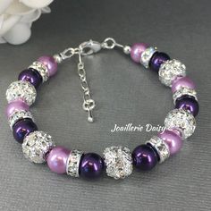 Handmade Dark Purple Lavender Pearl Bracelet Earrings Set Rhinestones Bridesmaid Pearl Jewelry Gift, Purple Theme, Purple Themes, Bracelet Earring Set, Purple Lavender, Fashion Costume, Bracelets And Charms, Earrings Set, Dark Purple