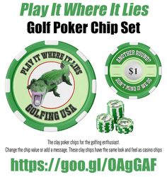 an advertisement for the play it where it lies golf chip set with alligators and chips