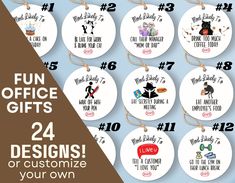 twelve personalized christmas ornament designs with the words fun office gifts 24 designs to customize your own