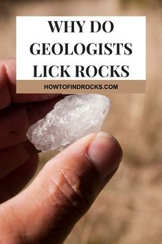 a hand holding a piece of rock with the words why do geologists lick rocks?