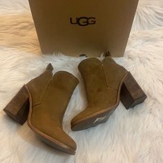 Euc, Ugg Pixley Boot. 3.75 Heel, Ankle Bootie. Color Chesnut. I Wore It 2 Times Outside The House. Short Brown Boots, Ugg Classic Tall, Ugg Classic Ultra Mini, Black Uggs, Ugg Classic Mini, Brown Leather Ankle Boots, Black Suede Booties, Shearling Boots, Sheepskin Boots