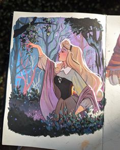 Sleeping beauty Gouache illustration Aurora Fanart, Gauche Painting, Sleeping Beauty Art, Aurora Art, Copic Marker Art, Beauty Paintings