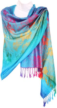 PRICES MAY VARY. Soft & silky, elegant and fashionable. Rave pashmina scarf 28" wide and 72" long withthout fringes 3.5 " fringe Playful, vibrant colors decorated with flower pattern or paisley pattern Dry Clean or Hand wash cold. Do not bleach. Hang or line dry Experience the soft luxurious feel of silk pashmina shawl.Colorful gradient colors and flower pattern all over. Get the look and feel of high end scarves at an affordable price. Perfect for any occasion. Fashion and beautiful scarf shawl Fashion Props, Shawl For Women, Pashmina Wrap, Colorful Gradient, Ways To Wear A Scarf, How To Wear A Scarf, Purple Scarves, Outer Wear, Silk Shawl